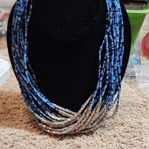 Source Unknown Blue and Silver Multi-Strand Necklace